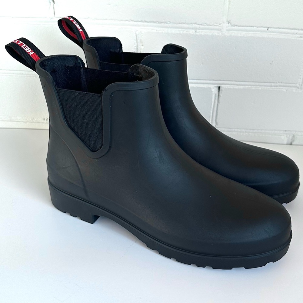 Heeled Black Chelsea Rain Boots - Women's